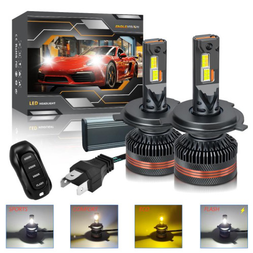 Ampoule LED pour phare de voiture H4, 60 W, 8 000 lm, 6 000 K, trois couleurs, avec télécommande, lot de 2 SH0404878-09